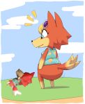 2025 animal_crossing anthro audie_(animal_crossing) bar_emanata barefoot big_butt biped black_nose blue_clothing blue_eyes blue_shirt blue_sky blue_tank_top blue_topwear breasts butt canid canine canis clothing colored countershade_face countershading day dipstick_tail emanata eye_through_hair eyelashes eyeshadow eyewear feet female food food_print fruit fruit_print full-length_portrait fur gloves_(marking) grass green_grass hair hi_res leg_markings looking_down maddeku makeup mammal markings mixed_media monobutt nintendo outside pattern_clothing pattern_topwear pawpads paws photography_(artwork) pineapple pineapple_pattern pineapple_print plant plant_print plushie portrait pupils purple_lens rear_view red_body red_ears red_fur red_tail shadow shirt sky snout socks_(marking) solo standing sunglasses tail tail_markings tank_top topwear translucent translucent_hair white_clouds white_eyewear white_sunglasses wolf yellow_body yellow_countershading yellow_emanata yellow_eyeshadow yellow_fur yellow_markings