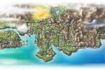  absurdres building city cloud fog forest harada_midori highres house island johto_map lake map map_(medium) mountain nature no_humans official_art poke_ball_symbol pokemon pokemon_center pokemon_gym pokemon_hgss river scenery third-party_source tower town tree 
