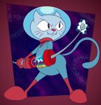 abstract_background ace_cat alternate_version_at_paywall anthro arched_back blue_body blue_fur determined digital_drawing_(artwork) digital_media_(artwork) domestic_cat electricity fangs felid feline felis fishing_rod fur futuristic gavanzude heroic_pose hi_res male mammal pear-shaped_figure red_nose signature solo space space_fisherman spacesuit teeth wide_hips