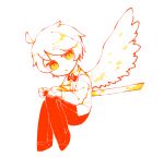  1boy bow bowtie chibi davesprite eyebrows_visible_through_hair homestuck limited_palette long_sleeves looking_at_viewer male_focus nepeta420 orange_eyes pants shoes short_hair solo sword weapon white_wings wings 
