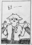 absurd_res anthro black_and_white black_clothing black_dress black_topwear bovid canid canine canis caprine chinese_text clothing comic desk dress duo female fur furniture hand_holding hi_res jin_xu lokaner male mammal monochrome pen_(artwork) pigtails sheep table text topwear traditional_media_(artwork) wang_fang white_body white_clothing white_fur white_topwear wolf