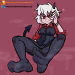 black_nails clothed clothing colored_nails demon demon_humanoid feet female helltaker hi_res horn horned_humanoid humanoid legwear malina_(helltaker) nails not_furry reathroch red_eyes solo stockings