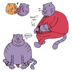 2025 animal_genitalia animal_penis anthro belly big_belly big_jim_(dog_man) blush bottomwear clothing dog_man_(series) domestic_cat duo erection eyes_closed felid feline feline_genitalia feline_penis felis genitals grampa_(dog_man) hi_res kissing male mammal ohmeowgay overweight overweight_male pants penis shirt simple_background sitting solo tongue tongue_out topwear white_background