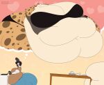 2025 anthro appliance belly big_belly big_breasts blush bottomwear bowl bra breasts brown_body brown_fur brown_hair clothing container cookware copyright_symbol daydream digital_media_(artwork) duo female frying_pan fur furniture hair hi_res huge_belly huge_breasts huge_thighs hyena hyper hyper_belly hyper_breasts hyper_thighs jaylen_(chaotick9) kitchen_utensils lagomorph leporid lingerie mammal markings morbidly_obese morbidly_obese_female obese obese_female overweight overweight_female panties pants plate rabbit red_hair reggie_(chaotick9) satsumalord spots spotted_body spotted_fur spotted_hyena stove symbol table thick_thighs tools topwear underwear