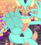 absurd_res alien alien_humanoid anthro city city_background crowd fecto_elfilis feet foot_fetish foot_focus group hi_res humanoid kralex_(artist) looming looming_foot macro male micro stomping taunting toes