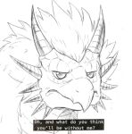  angry angry_expression angry_eyes angry_face beak dialogue disappointed dragon feathered_dragon feathers feral frustrated horn male pterergos scales simple_background sketch solo spacedragon14 tettel_yeols_(lights_in_the_darkness) text 