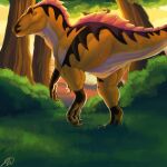  2021 butt claws dinosaur dromaeosaurid female feral forest genitals hi_res nude outside plant pussy ravuki reptile scalie solo theropod tree velociraptor 