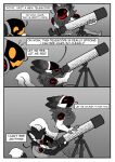  2021 absurd_res anthro biped claws comic duo english_text fur heartermobs hi_res machine male orange_eyes protogen red_eyes simple_background spot_color telescope text visor 