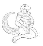  2020 abs absurd_res anthro big_breasts bra bracelet breasts butt claws clothing crocodile crocodilian crocodylid fangs female hand_on_leg hand_on_thigh hi_res holding_bra holding_clothing holding_object holding_underwear jewelry kneeling lakeslug looking_at_viewer looking_away mostly_nude nipple_slip overbite reptile scales scalie solo thick_thighs toe_claws underbite underwear 