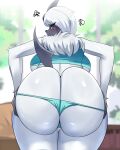  absol angry anthro big_breasts big_butt blush bodily_fluids breasts butt clothing female fur hi_res huge_butt looking_at_viewer looking_back nintendo pok&eacute;mon pok&eacute;mon_(species) sana!rpg solo sweat sweatdrop underwear video_games white_body white_fur 