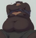  anthro bearafterall belly brown_body brown_fur bulge clothed clothing clothing_lift facial_piercing fur hi_res male mammal moobs navel nipples nose_piercing overweight overweight_anthro overweight_male piercing shirt shirt_lift solo topwear underwear undressing ursid 