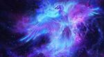  2022 ambiguous_gender avian bird blue_body blue_feathers cosmic_background digital_media_(artwork) feathered_wings feathers feral hi_res isvoc solo wings 
