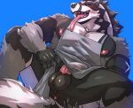  2022 anthro anus apron balls big_butt bottomless butt clothed clothing genitals hi_res kumammoto_(artist) light lighting male nintendo obstagoon penis pink_penis pok&eacute;mon pok&eacute;mon_(species) presenting presenting_hindquarters simple_background solo teasing tongue tongue_out video_games 