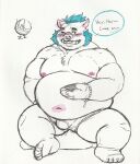  2022 anthro belly blush gouryou hi_res humanoid_hands lexor_komuga lifewonders male mammal moobs navel nipples overweight overweight_male sitting solo suid suina sus_(pig) tokyo_afterschool_summoners video_games wild_boar 