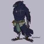  4_fingers 4_toes anisodactyl anthro avian barbarian beak belt belt_buckle belt_pouch bird bird_feet black_body black_eyes black_feathers bottomwear breechcloth cacophony chest_scar claws clothed clothing corvid corvus_(genus) cracked_beak crow digital_drawing_(artwork) digital_media_(artwork) dungeons_and_dragons feathered_arms feathers feet fingers footwear full-length_portrait hasbro hi_res jewelry keenadraws kenku loincloth looking_at_viewer male muscular muscular_anthro muscular_male necklace oscine passerine pecs portrait scar scuted_arms simple_background solo standing tail_feathers toe_claws toes topless topless_anthro topless_male wizards_of_the_coast 