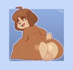  animal_crossing anthro backsack balls big_butt brown_hair butt canid canine canis digby_(animal_crossing) domestic_dog frumples genitals hair male mammal multicolored_body nintendo nude solo two_tone_body video_games 