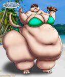 2025 absurd_res alcohol anthro beach beer belly beverage beverage_can big_belly big_breasts bikini bikini_bottom bikini_top breasts brown_hair clothing deep_navel digital_media_(artwork) domestic_cat english_text fangs felid feline felis female foam food footwear fur hair hi_res huge_belly huge_breasts huge_thighs if_hell_had_a_taste mammal marci_fidchell morbidly_obese morbidly_obese_anthro morbidly_obese_female navel obese obese_anthro obese_female open_mouth overweight overweight_anthro overweight_female palm_tree plant sand sandals sandwich_(food) seaside shoes solo speech_bubble swimwear tan_body tan_fur teal_eyes teeth text thick_thighs tree two-piece_swimsuit viroveteruscy water