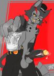 absurd_res animal_humanoid bodily_fluids bodily_fluids_drip bodily_fluids_on_penis bottomwear bottomwear_down bottomwear_pull bow_tie cat_humanoid chest_fur chest_tuft claws clothed clothing clothing_pull container cum cum_drip cum_dripping_from_penis cup demon domestic_cat drinking_glass dripping erection felid felid_humanoid feline feline_ears feline_humanoid felis fluffy fluffy_chest fur genital_fluids genitals glass glass_container glass_cup half-erect hat hazbin_hotel headgear headwear heart_symbol hellaverse hi_res holding_object holding_penis holding_shot_glass humanoid humanoid_genitalia humanoid_penis husk_(hazbin_hotel) hybrid leaning leaning_forward mammal mammal_humanoid multicolored_body multicolored_fur nails open_bottomwear open_clothing open_pants pants pants_down pants_pull partially_clothed penis penis_tip sharp_fangs sharp_nails sharp_teeth shot_glass shot_glass_full_of_cum smile smiling_at_viewer smirk smirking_at_viewer suspenders tabascomilk tail teeth top_hat tuft two_tone_body two_tone_fur unbuttoned_pants