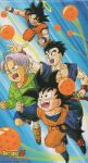  1990s_(style) 4boys absurdres black_eyes black_hair blue_background blue_dougi blue_eyes blue_shorts bowl_cut brothers child clenched_hands copyright_logo copyright_name dougi dragon_ball dragon_ball_(object) dragon_ball_z father_and_son floating_clothes floating_hair green_jacket halo highres jacket looking_up male_focus multiple_boys muscular muscular_male official_art open_mouth orange_dougi parted_hair purple_hair retro_artstyle scan shirt short_hair shorts siblings son_gohan son_goku son_goten spiked_hair third-party_source trunks_(dragon_ball) velcro_footwear white_shirt yamamuro_tadayoshi yellow_halo 