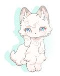  1girl :3 animal_ears animal_feet animal_hands blue_eyes chibi chibi_only chibikemo commentary curly_hair digitigrade dyana_(fluffy_land) english_commentary fluffy_land furry furry_female highres kikugawa_ru looking_at_viewer official_art second-party_source short_hair simple_background solo tail white_background white_fur wolf_girl wolf_tail 