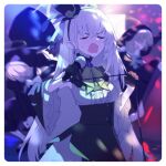  3girls ascot black_headband blue_archive charmbird green_ascot hat headband idol mini_hat mini_top_hat multiple_girls nun sakurako_(blue_archive) sakurako_(idol)_(blue_archive) sweatdrop top_hat 