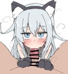  1boy 1girl ame_(amechan17391739) animal_ear_fluff animal_ears animal_hands blue_eyes blush breasts cat_ears fellatio gloves hetero hibiki_(kancolle) kantai_collection long_hair looking_at_viewer oral paw_gloves penis pov simple_background sketch small_breasts sweat white_background white_hair 