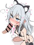  1boy 1girl ame_(amechan17391739) animal_ear_fluff animal_ears animal_hands blue_eyes blush breasts cat_ears fellatio gloves hetero hibiki_(kancolle) highres kantai_collection long_hair oral paw_gloves penis simple_background sketch small_breasts sweat white_background white_hair 