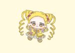  1girl :3 absurdly_long_hair animal_print blonde_hair blue_brooch boots bow bowtie brooch butterfly_earrings butterfly_print chibi closed_mouth cone_hair_bun cure_lemonade dot_nose double_bun dress drill_hair earrings eyelashes flower forehead frilled_dress frilled_sleeves frilled_thighhighs frills hair_bobbles hair_bow hair_bun hair_flower hair_ornament ichigo_usuhana jewelry kasugano_urara_(yes!_precure_5) light_blush long_hair looking_at_viewer magical_girl orange_bow orange_bowtie orange_flower orange_rose outstretched_arms pink_bag pink_bow precure rose short_dress short_sleeves simple_background smile solo tareme thighhighs twin_drills two-tone_bag very_long_hair vest waist_bag white_arm_warmers white_bag yellow_background yellow_boots yellow_dress yellow_eyes yellow_theme yellow_thighhighs yellow_vest yes!_precure_5 yes!_precure_5_gogo! 