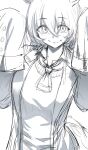  1girl agnes_tachyon_(umamusume) animal_ears coat commentary english_commentary hews highres horse_ears horse_girl horse_tail lab_coat long_sleeves simple_background sketch sleeves_past_fingers sleeves_past_wrists smile solo tail umamusume white_background 