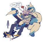 absurd_res ambiguous_gender blue_nipples blue_tongue bonnetrouj boots bottomwear buckteeth butt clothed clothing crown darkner deltarune electronics female flower footwear for_a_head fully_clothed group headgear hi_res high_heels humanoid king_spade lamp_shade lying male male/female male/male moobs necktie nipples object_head on_front overweight overweight_male pants plant pointy_nose queen_(deltarune) rouxls_kaard screen screen_face screen_head shirt shoes sitting smile spamton_g._spamton standing teeth television tenna_(deltarune) thought_bubble tongue tongue_out topwear tv_head undertale_(series)