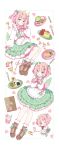  1girl :d ;q absurdres apron blush boots bow bowtie brown_boots chibi chopsticks closed_mouth commentary commission cup food fork fortune_cookie_(food) frilled_apron frilled_skirt frills full_body green_bow green_skirt hair_bow heart highres horns ice_cream knife lace-up_boots long_sleeves looking_at_viewer menu multiple_views omelet omurice one_eye_closed onigiri open_mouth original parfait pink_bow pink_bowtie pink_hair plaid_clothes plaid_skirt plate shirt short_hair skeb_commission skirt smile socks spoon tongue tongue_out tsukiyo_(skymint) waist_apron white_apron white_shirt white_socks yellow_horns 