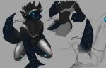 armor astrophel_(lewdaesthetics) balls bent_legs black_body black_fur blue_eyes blue_glow erection fluffy fluffy_chest fluffy_tail fur genitals hi_res hip_tuft lewdaesthetics lying machine male metallic_body mischievous_smile multi_ear neck_tuft on_back penis presenting presenting_penis protogen screen screen_face smile sneaky solo star star_body starry_body tail tuft
