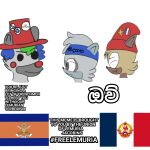 1:1 2025 accessory alternate_universe angry anthro asian_mythology big_eyes blue_hair brown_body brown_fur canid canine canis clothing clown clown_makeup colored daydream_in_black digital_media_(artwork) east_asian_mythology english_description english_text eyelashes eyes_closed female flag foreign france french fur green_hair grey_body grey_fur group hair hashtag hat headband headgear headwear hearts_of_iron idw_publishing jacobin lacasadelosdibujosua language language_barrier lemur looking_at_another male mammal meme mythological_creature mythology nationalism npc paradox_interactive pin_(disambiguation) politics primate purple_eyes red_nose religion religious_symbol ring-tailed_lemur scabbard sega sharp_teeth simple_background sinhala smile sonic_the_hedgehog_(comics) sonic_the_hedgehog_(idw) sonic_the_hedgehog_(series) sri_lankan_mythology story story_in_description strepsirrhine symbol tangle_the_lemur teeth text trio whisper_the_wolf wig wolf yellow_body yellow_fur yes_chad