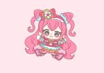  1girl absurdly_long_hair apron back_bow blue_bow blue_scrunchie boots bow bow_apron brooch chibi closed_mouth cone_hair_bun crossed_bangs cure_precious delicious_party_precure dot_nose double_bun earrings eyelashes flower flower_knot fork frilled_footwear frilled_gloves frilled_hairband frilled_skirt frilled_sleeves frills gloves gold_earrings hair_bow hair_bun hair_flower hair_ornament hair_ribbon hair_scrunchie hairband happy heart heart_brooch ichigo_usuhana jewelry knee_boots layered_skirt light_blush long_hair long_skirt looking_at_viewer magical_girl miniskirt mismatched_earrings multicolored_boots nagomi_yui outstretched_arms pink_background pink_boots pink_bow pink_brooch pink_eyes pink_hair pink_hairband pink_ribbon pink_skirt pink_theme pink_thighhighs precure ribbon scrunchie shirt short_sleeves showgirl_skirt simple_background skirt smile solo spoon tareme thighhighs two-tone_boots two_side_up very_long_hair waist_apron wavy_hair white_apron white_boots white_flower white_gloves white_shirt yellow_ribbon yellow_skirt 