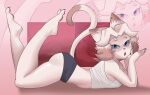 2025 5_fingers :o abstract_background anthro arched_back barefoot black_bottomwear black_clothing black_fingernails black_nails black_shorts bottomwear breasts butt calves_up claws clothed clothing colored_nails crop_top daniart_xd digital_media_(artwork) dipstick_ears dipstick_tail domestic_cat ear_markings ear_piercing eye_through_hair eyebrows eyelashes feet felid feline felis female fingernails fingers freckled_butt freckled_face freckles full-length_portrait fur grey_eyes grey_sclera hair hi_res hotpants looking_at_viewer lying mammal markings mixed_media multicolored_body multicolored_ears multicolored_fur multicolored_hair nails on_front open_mouth pawpads photo_background photo_manipulation photography_(artwork) piercing pink_body pink_fur pink_hair pink_nose pink_pawpads portrait pupils raised_tail rubi_(daniart_xd) shaded shadow shirt shorts skimpy soft_shading solo tail tail_markings thick_eyebrows toe_claws toes topwear translucent translucent_hair two_tone_body two_tone_fur two_tone_hair white_body white_clothing white_crop_top white_fur white_hair white_topwear