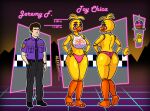  2025 4_fingers absurd_res alexdewolf animatronic anthro avian beak bedroom_eyes bib big_breasts big_butt bird blue_eyes blush breasts bubble_butt butt cel_shading cheek_markings chicken clothed clothing digital_media_(artwork) eyebrows eyelashes facial_markings feathers female fingers five_nights_at_freddy's five_nights_at_freddy's_2 floor galliform gallus_(genus) head_markings hi_res huge_butt human jeremy_fitzgerald leg_markings looking_at_viewer looking_back machine makeup male mammal markings narrowed_eyes necktie nightguard orange_beak orange_legs panties partially_clothed phasianid pizzeria presenting purple_clothing purple_makeup raised_tail robot robotic scottgames screws seductive shaded socks_(marking) tail tail_feathers thick_eyebrows thick_eyelashes thick_thighs tile tile_floor toy_chica_(fnaf) underwear wide_hips yellow_body 