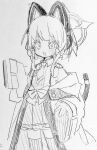  1girl animal_ear_headphones animal_ears blue_archive blush bow buttons cat_ear_headphones cat_ears cat_tail collared_shirt commentary cowboy_shot dress_shirt fake_animal_ears fake_tail frilled_skirt frills greyscale hair_bow halo hand_up headphones hood hooded_jacket jacket long_sleeves looking_at_viewer low-tied_sidelocks meda_cha miniskirt momoi_(blue_archive) monochrome necktie off_shoulder open_mouth pleated_skirt school_uniform shirt short_hair short_necktie sidelocks skirt sleeves_past_wrists smile solo suspender_skirt suspenders tail tareme thighhighs traditional_media unbuttoned white_background wide_sleeves wing_collar zettai_ryouiki 