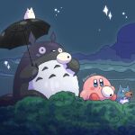  aimaay artist_name commentary english_commentary highres holding holding_umbrella kirby kirby_(series) night night_sky sky star_(sky) tonari_no_totoro totoro umbrella 