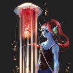  1:1 alche_keane animal_humanoid bottomwear clothing ear_fins eye_patch eyewear female fin fish fish_humanoid gills hair humanoid marine marine_humanoid pants ponytail red_hair shirt solo tank_top topwear undertale_(series) undyne 