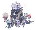  3boys 5girls aglaea_(honkai:_star_rail) anaxa_(honkai:_star_rail) ancient_greek_clothes animal_ear_fluff animal_ears antenna_hair aqua_eyes aqua_hair armor asymmetrical_footwear back bare_back belt black_belt black_bodysuit black_cape black_gloves black_hairband black_jacket black_pants black_shirt black_shoes black_tiara blonde_hair blue_bow blue_bowtie blue_eyes blue_hair blue_shoes body_markings bodysuit boots bow bowtie bracelet braid butterfly_hair_ornament butterfly_ornament cape castorice_(honkai:_star_rail) cat_ears cat_girl cat_tail chrysos_heirs_(honkai:_star_rail) cipher_(honkai:_star_rail) closed_mouth crossed_arms crown dress elbow_gloves english_commentary flame_reaver_of_the_deepest_dark flying full_body gauntlets gladiator_sandals gloves gold_boots gold_bracelet gold_necklace gold_sandals gradient_hair greco-roman_clothes grey_hair hair_bow hair_ornament hairband half-closed_eyes hat hat_ornament high_heel_boots high_heels highres holding honkai:_star_rail honkai_(series) hood hooded_bodysuit hooded_cape horse horse_ears horse_tail hyacine_(honkai:_star_rail) jacket jewelry laurel_crown little_ica_(honkai:_star_rail) long_hair long_sleeves looking_at_another low_twintails lumbbyz medium_hair mini_person miniboy minigirl mismatched_footwear multicolored_eyes multicolored_hair multiple_boys multiple_girls mydei_(honkai:_star_rail) necklace one_side_up orange_eyes pants pantyhose pegasus pegasus_wings phainon_(honkai:_star_rail) pink_hair pom_pom_(clothes) pom_pom_hair_ornament puffy_long_sleeves puffy_sleeves purple_bow purple_dress purple_eyes purple_gloves purple_hair red_cape red_dress red_eyes red_hair red_hat sandals sharp_teeth shirt shoes short_hair shoulder_armor simple_background single_bare_shoulder single_braid sitting sleeveless sleeveless_dress standing streaked_hair sun_ornament sun_symbol tail teeth thighhighs tiara tribbie_(honkai:_star_rail) twintails two-tone_dress very_long_hair white_background white_bow white_hair white_pantyhose white_thighhighs yellow_eyes 
