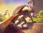 animal_genitalia anthro armor balls bell_gargoyle clothing dagger dark_souls detailed_background disembodied_hand duo estoc fromsoftware gargoyle gauntlets genitals gesture gloves hand_gesture handwear hi_res horn klongi male melee_weapon pointing pointing_at_another sheath solo_focus stealing tail tail_axe weapon wings