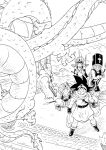  1other 2boys 2girls armor bikini_armor bulma cape chi-chi_(dragon_ball) clenched_hands clenched_teeth cloud cosplay creator_connection crossover dragon dragon_ball dragon_ball_(classic) dragon_quest dragon_quest_iii eastern_dragon erdrick&#039;s_sword gloves gvdygdu hat helmet holding holding_shield holding_staff husband_and_wife kuririn long_hair merchant_(dq3) merchant_(dq3)_(cosplay) midriff mitre monochrome multiple_boys multiple_girls muscular muscular_male polearm priest_(dq3) priest_(dq3)_(cosplay) roto_(dq3) roto_(dq3)_(cosplay) scared shenron_(dragon_ball) shield son_goku spear spiked_hair staff sweatdrop sword sword_on_back tabard teeth toriyama_akira_(style) tunic turban vest warrior_(dq3) warrior_(dq3)_(cosplay) weapon weapon_on_back winged_helmet 