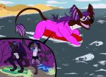 anthro beach canid canine canis female hyena macro male mammal micro psychosocial sea surfboard surfing vore water wetsuit wolf
