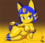  animal_crossing ankha_(animal_crossing) anthro areola big_breasts black_eyes blue_hair breasts domestic_cat felid feline felis female food frown fruit genitals grape hair hi_res holding_food holding_object lying mammal navel nintendo nipples nude on_side plant pussy solo tansau thick_thighs video_games wide_hips yellow_body yellow_nipples 