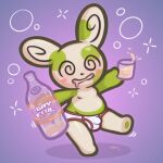 anthro arnkleblarn belly belly_overhang blush blush_lines bodily_fluids bottle briefs bubble bulge clothing container cup dizzy dizzy_eyes drinking_glass drooling drunk drunk_bubble featureless_chest featureless_feet featureless_hands feet fur generation_3_pokemon glass glass_container glass_cup glistening glistening_body green_body green_fur hi_res holding_object juice_(beverage) losing_balance male mammal markings mostly_nude multicolored_body multicolored_fur nintendo parody_soda pokemon pokemon_(species) polka_dots saliva shiny_pokemon simple_background slightly_chubby slightly_chubby_male smile solo spinda spiral spiral_eyes spots spotted_body substance_intoxication tan_body tan_fur tipsy underwear