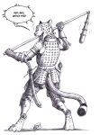 0laffson 2025 anthro armor barefoot biped brigandine cheetah clothing couter cuisse digitigrade english_text enorach_(0laffson) fangs feet felid feline flail furgonomics gauntlets gloves handwear hi_res mace male male_anthro mammal melee_weapon messer_(sword) open_mouth open_smile pauldron paws poleyn rerebrace smile solo standing tail_armor teeth text traditional_media_(artwork) vambrace weapon