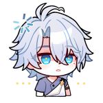  1boy absurdres antenna_hair arm_strap bad_link blue_eyes chibi chibi_only hair_between_eyes highres honkai:_star_rail honkai_(series) loading_icon male_focus official_art parted_lips phainon_(a_dream_scented_in_wheat)_(honkai:_star_rail) phainon_(honkai:_star_rail) solo tagme transparent_background white_hair 