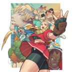  6+boys 6+girls balrog_(street_fighter) blonde_hair blue_eyes blue_sailor_collar bodypaint boxing_gloves braid brown_hair cammy_white clothing_cutout cody_travers colored_skin domino_mask e._honda everyone facepaint fangs fingerless_gloves game_cg garrison_cap gloves green_skin hair_pulled_back hat headband hibiki_dan highres ishikawa_hideki juli_(street_fighter) juni_(street_fighter) kanzuki_karin kasugano_sakura killer_bee_cammy leotard long_hair m._bison mask mma_gloves multiple_boys multiple_girls non-web_source official_art orange_hair promotional_art puffy_short_sleeves puffy_sleeves rainbow_mika ribbed_leotard ringlets sailor_collar school_uniform serafuku short_sleeves shorts shorts_under_skirt shoulder_cutout sleeved_leotard street_fighter street_fighter_zero_(series) turtleneck turtleneck_leotard vega_(street_fighter) white_headband wrestler 