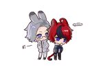  ... 2boys ahoge animal_ears aotsuki_eito arms_behind_back black_jacket black_pants black_streaks blue_eyes cat_ears cat_tail chibi chibi_only chinese_commentary glasses grey_hair grey_jacket hood hoodie jacket jacket_over_hoodie kemonomimi_mode looking_at_another male_focus multicolored_hair multicolored_jacket multiple_boys pants purple_eyes rabbit_ears rabbit_tail red_hair short_hair simple_background smile speech_bubble streaked_hair sumino_takumi sweatdrop tail the_hundred_line_-last_defense_academy- two-tone_jacket white_hoodie white_jacket white_pants xuxigua1029 