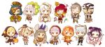  6+girls :d :o ;d absurdres ahoge animal animal_ear_fluff animal_ears ankle_lace-up antenna_hair apron barefoot black_hat black_pants black_sandals black_shirt black_thighhighs blonde_hair blue_eyes blue_hairband blue_hat blunt_bangs blush book boots bow bow_hairband bowtie bright_pupils brown_boots brown_eyes brown_gloves brown_hat brown_shoes brown_shorts brown_skirt brown_wings candy capelet cat_ears cat_tail checkerboard_cookie chibi chibi_only closed_mouth clover coat collared_shirt commentary_request conductor_baton cookie crown cup cupcake double_bun dress earrings facing_viewer fish fishing_rod floppy_ears food four-leaf_clover frilled_apron frilled_dress frilled_sleeves frills full_body fur-trimmed_boots fur_trim garter_straps gloves gradient_hair green_hair grey_boots grey_bow grey_bowtie grey_capelet grey_hair grey_pantyhose grey_scarf grey_shorts grey_skirt hair_bun hair_ornament hair_over_one_eye hairband hairclip halloween_bucket hand_on_own_chin hat hat_ribbon heart heart-shaped_food heart-shaped_lollipop heart-shaped_pupils highres holding holding_animal holding_book holding_candy holding_clover holding_cup holding_fish holding_fishing_rod holding_food holding_lollipop holding_needle holding_saucer holding_suitcase hood hood_up hooded_coat jacket jewelry lab_coat lace-up_boots lollipop long_hair long_sleeves looking_at_viewer mary_janes mask monocle mouse_ears mouse_girl mouth_mask multicolored_hair multiple_girls musical_note neck_ribbon necklace needle off_shoulder okobo one_eye_closed open_clothes open_coat open_mouth orange_capelet orange_eyes orange_hair orange_hairband original pants pantyhose parallel_hairclips parted_bangs pink_sandals plaid_clothes plaid_skirt platform_sandals pleated_skirt pointy_ears purple_boots purple_hair rabbit_ears red_boots red_eyes red_hair red_jacket red_ribbon red_shoes red_shorts red_socks ribbon ribbon-trimmed_sleeves ribbon_trim sandals saucer scarf scarf_bow shaped_lollipop shirt shoes short_hair short_sleeves shorts shuu_(syuuuuuuuuuu) simple_background single_bare_shoulder skirt sleeves_past_fingers sleeves_past_wrists smile socks standing star_(symbol) striped_bow striped_bowtie striped_clothes striped_ribbon striped_socks striped_thighhighs suitcase swirl_lollipop symbol-shaped_pupils tabi tail teacup thick_eyebrows thighhighs white_background white_bow white_bowtie white_dress white_hair white_hat white_pupils white_shirt white_shoes white_socks white_thighhighs wide_sleeves wings yellow_apron yellow_eyes zettai_ryouiki 